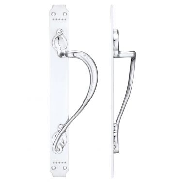 Click Here To Enlarge This Photo Of FB114RCP - Zoo Hardware Fulton & Bray Cast Brass Pull Handle with Art Nouveau Backplate (Right Handed) 377 x 42mm Polished Chrome