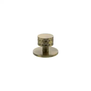 Click Here To Enlarge This Photo Of MHCDB1530AB - Millhouse Brass Chrysler Diamond Round Cabinet Knob Handle on Backplate - Antique Brass
