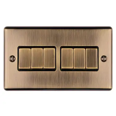 Click Here To Enlarge This Photo Of EN6SWABB - Eurolite 6 Gang 10Amp 2Way Switch Antique Brass with Black Trim (Enhance Range)