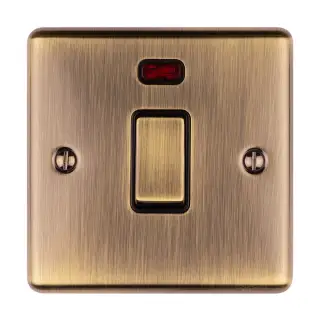 EN20ASWNABB - Eurolite 1 Gang 20Amp DP Switch with Neon Indicator Antique Brass with Black Trim (Enhance Range)