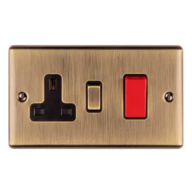 Click Here To Enlarge This Photo Of EN45ASWASABB - Eurolite 45Amp DP Cooker Switch with 13Amp Socket Antique Brass with Black Trim (Enhance Range)