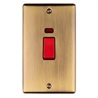 EN45ASWNABB - Eurolite 2 Gang 45Amp DP Switch with Neon Indicator Antique Brass with Black Trim (Enhance Range)
