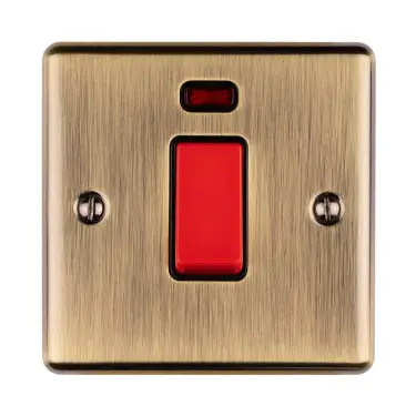 Click Here To Enlarge This Photo Of EN45ASWNSABB - Eurolite 1 Gang 45Amp DP Switch with Neon Indicator Antique Brass with Black Trim (Enhance Range)