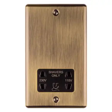 Click Here To Enlarge This Photo Of ENSHSABB - Eurolite 2 Gang Shaver Socket 230/115V Antique Brass with Black Trim (Enhance Range)