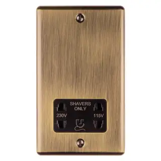 ENSHSABB - Eurolite 2 Gang Shaver Socket 230/115V Antique Brass with Black Trim (Enhance Range)