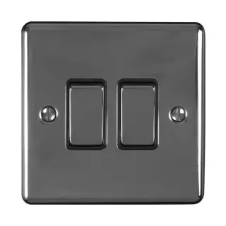 EN2SWBNB - Eurolite 2 Gang 10Amp 2Way Switch Black Nickel with Black Trim (Enhance Range)