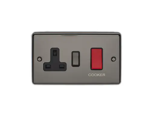 Click Here To Enlarge This Photo Of EN45ASWASBNB - Eurolite 45Amp DP Cooker Switch with 13Amp Socket Black Nickel with Black Trim (Enhance Range)