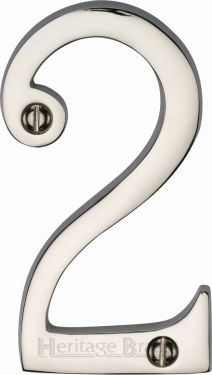 Click Here To Enlarge This Photo Of C1560 2-PNF Heritage Brass Numeral 2 Face Fix 76mm (3") Polished Nickel Finish
