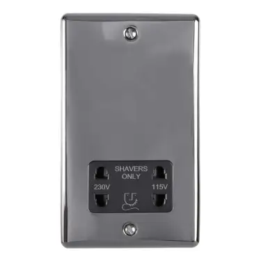 Click Here To Enlarge This Photo Of ENSHSBNB - Eurolite 2 Gang Shaver Socket 230/115V Black Nickel with Black Trim (Enhance Range)