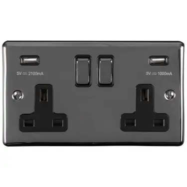 Click Here To Enlarge This Photo Of EN2USBBNB - Eurolite 2 Gang 13Amp Switched Socket with Comb 3.1 Amp USB Outlets Black Nickel with Black Trim (Enhance Range)