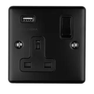 EN1USBMBB - Eurolite 1 Gang 13Amp Switched Socket with 2.1 Amp USB Outlet Matt Black with Black Trim (Enhance Range)