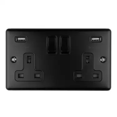 Click Here To Enlarge This Photo Of EN2USBMBB - Eurolite 2 Gang 13Amp Switched Socket with Comb 3.1 Amp USB Outlets Matt Black with Black Trim (Enhance Range)