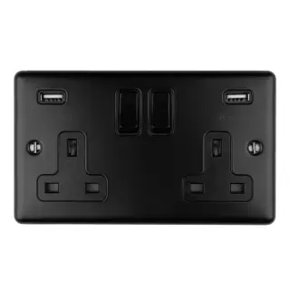 EN2USBMBB - Eurolite 2 Gang 13Amp Switched Socket with Comb 3.1 Amp USB Outlets Matt Black with Black Trim (Enhance Range)