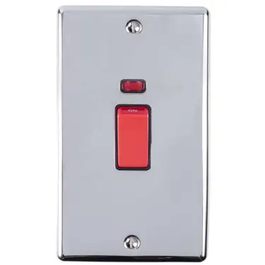 Click Here To Enlarge This Photo Of EN45ASWNPCB - Eurolite 45Amp DP Cooker Switch with Neon Indicator (Vertical) Polished Chrome with Black Trim (Enhance Range)