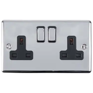 Click Here To Enlarge This Photo Of EN2SOPCB - Eurolite 2 Gang 13Amp DP Switched Socket Polished Chrome with Black Trim (Enhance Range)