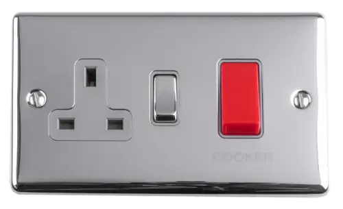 Click Here To Enlarge This Photo Of EN45ASWASPCG - Eurolite 45Amp DP Cooker Switch with 13Amp Socket Polished Chrome with Grey Trim (Enhance Range)