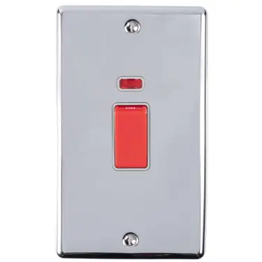 Click Here To Enlarge This Photo Of EN45ASWNPCG - Eurolite 2 Gang 45Amp DP Switch with Neon Indicator Polished Chrome with Grey Trim (Enhance Range)