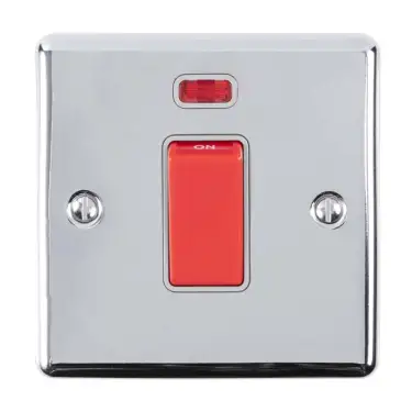 Click Here To Enlarge This Photo Of EN45ASWNSPCG - Eurolite 1 Gang 45Amp DP Switch with Neon Indicator Polished Chrome with Grey Trim (Enhance Range)