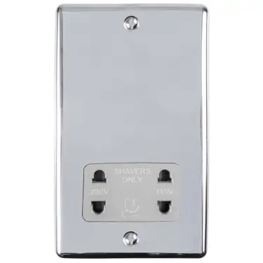Click Here To Enlarge This Photo Of ENSHSPCG - Eurolite 2 Gang Shaver Socket 230/115V Polished Chrome with Grey Trim (Enhance Range)