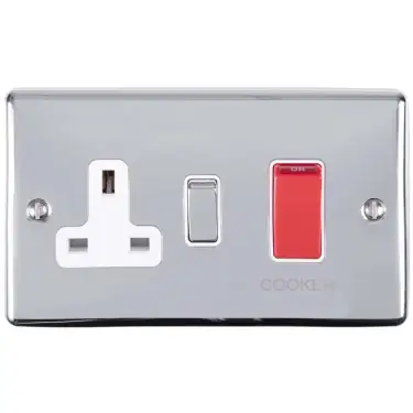 Click Here To Enlarge This Photo Of EN45ASWASPCW - Eurolite 45Amp DP Cooker Switch with 13Amp Socket Polished Chrome with White Trim (Enhance Range)