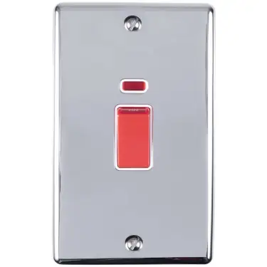 Click Here To Enlarge This Photo Of EN45ASWNPCW - Eurolite 45Amp DP Cooker Switch with Neon Indicator (Vertical) Polished Chrome with White Trim (Enhance Range)