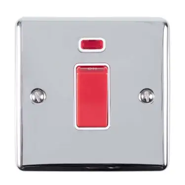 Click Here To Enlarge This Photo Of EN45ASWNSPCW - Eurolite 1 Gang 45Amp DP Switch with Neon Indicator Polished Chrome with White Trim (Enhance Range)
