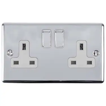 Click Here To Enlarge This Photo Of EN2SOPCW - Eurolite 2 Gang 13Amp DP Switched Socket Polished Chrome with White Trim (Enhance Range)