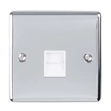 Click Here To Enlarge This Photo Of EN1MPCW - Eurolite 1 Gang Master Telephone Socket Polished Chrome with White Trim (Enhance Range)