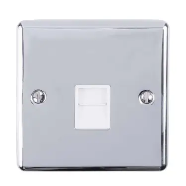Click Here To Enlarge This Photo Of EN1SLPCW - Eurolite 1 Gang Slave Telephone Socket Polished Chrome with White Trim (Enhance Range)