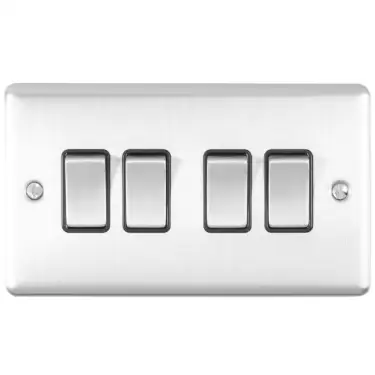 Click Here To Enlarge This Photo Of EN4SWSSB - Eurolite 4 Gang 10Amp 2Way Switch Satin Stainless Steel with Black Trim (Enhance Range)