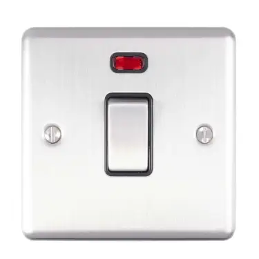 Click Here To Enlarge This Photo Of EN20ASWNSSB - Eurolite 1 Gang 20Amp DP Switch with Neon Indicator Satin Stainless Steel with Black Trim (Enhance Range)