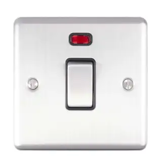 EN20ASWNSSB - Eurolite 1 Gang 20Amp DP Switch with Neon Indicator Satin Stainless Steel with Black Trim (Enhance Range)