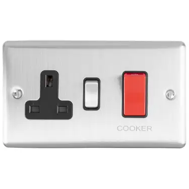 Click Here To Enlarge This Photo Of EN45ASWASSSB - Eurolite 45Amp DP Cooker Switch with 13Amp Socket Satin Stainless Steel with Black Trim (Enhance Range)