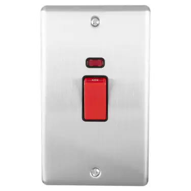 Click Here To Enlarge This Photo Of EN45ASWNSSB - Eurolite 45Amp DP Cooker Switch with Neon Indicator (Vertical) Satin Stainless Steel with Black Trim (Enhance Range)