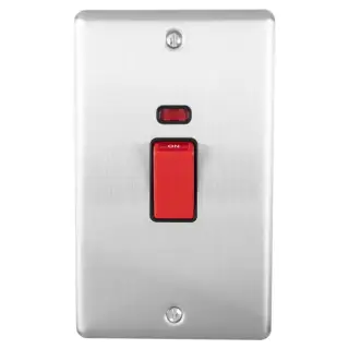 EN45ASWNSSB - Eurolite 45Amp DP Cooker Switch with Neon Indicator (Vertical) Satin Stainless Steel with Black Trim (Enhance Range)