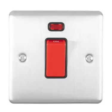 Click Here To Enlarge This Photo Of EN45ASWNSSSB - Eurolite 1 Gang 45Amp DP Switch with Neon Indicator Satin Stainless Steel with Black Trim (Enhance Range)