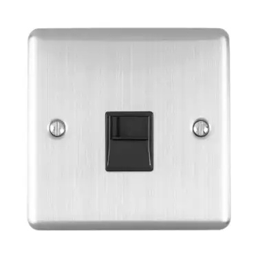 Click Here To Enlarge This Photo Of EN1MSSB - Eurolite 1 Gang Master Telephone Socket Satin Stainless Steel with Black Trim (Enhance Range)
