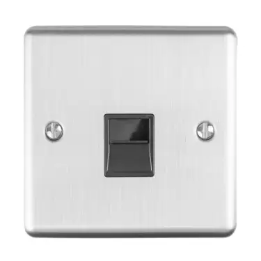 Click Here To Enlarge This Photo Of EN1SLSSB - Eurolite 1 Gang Slave Telephone Socket Satin Stainless Steel with Black Trim (Enhance Range)