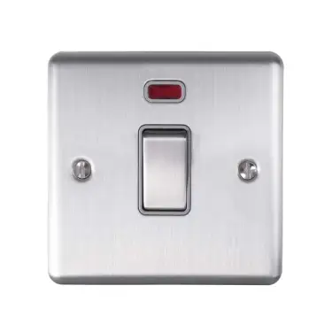Click Here To Enlarge This Photo Of EN20ASWNSSG - Eurolite 1 Gang 20Amp DP Switch with Neon Indicator Satin Stainless Steel with Grey Trim (Enhance Range)