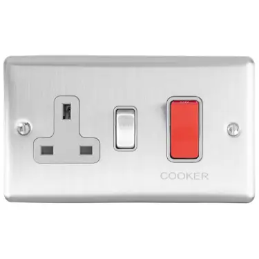 Click Here To Enlarge This Photo Of EN45ASWASSSG - Eurolite 45Amp DP Cooker Switch with 13Amp Socket Satin Stainless Steel with Grey Trim (Enhance Range)