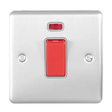 Click Here To Enlarge This Photo Of EN45ASWNSSSG - Eurolite 1 Gang 45Amp DP Switch with Neon Indicator Satin Stainless Steel with Grey Trim (Enhance Range)
