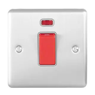 EN45ASWNSSSG - Eurolite 1 Gang 45Amp DP Switch with Neon Indicator Satin Stainless Steel with Grey Trim (Enhance Range)