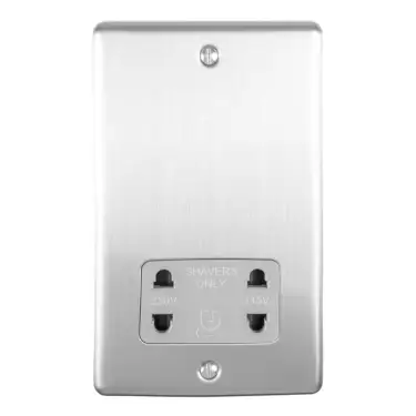 Click Here To Enlarge This Photo Of ENSHSSSG - Eurolite 2 Gang Shaver Socket 230/115V Satin Stainless Steel with Grey Trim (Enhance Range)