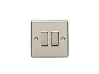 EN2SWSSW - Eurolite 2 Gang 10Amp 2Way Switch Satin Stainless Steel with White Trim (Enhance Range)