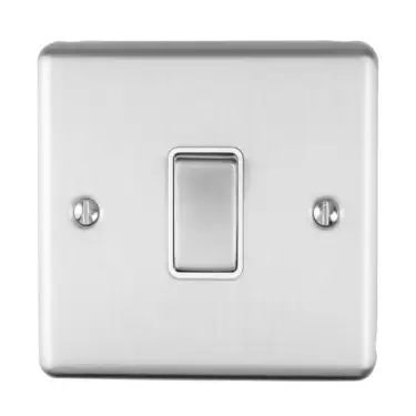 Click Here To Enlarge This Photo Of ENINTSSW - Eurolite 1 Gang 10Amp Intermediate Switch Satin Stainless Steel with White Trim (Enhance Range)