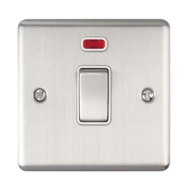 Click Here To Enlarge This Photo Of EN20ASWNSSW - Eurolite 1 Gang 20Amp DP Switch with Neon Indicator Satin Stainless Steel with White Trim (Enhance Range)