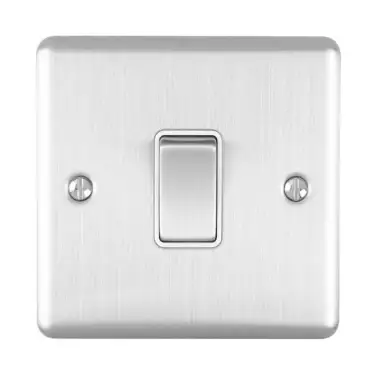 Click Here To Enlarge This Photo Of EN20ASWSSW - Eurolite 1 Gang 20Amp DP Switch Satin Stainless Steel with White Trim (Enhance Range)