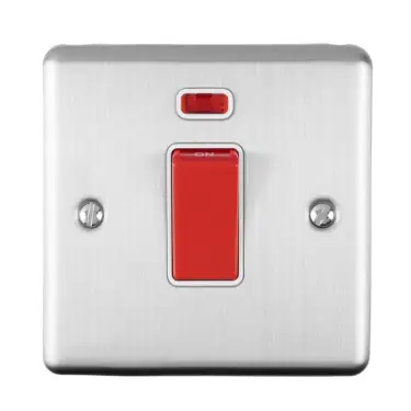 Click Here To Enlarge This Photo Of EN45ASWNSSSW - Eurolite 1 Gang 45Amp DP Switch with Neon Indicator Satin Stainless Steel with White Trim (Enhance Range)