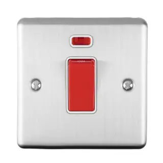 EN45ASWNSSSW - Eurolite 1 Gang 45Amp DP Switch with Neon Indicator Satin Stainless Steel with White Trim (Enhance Range)