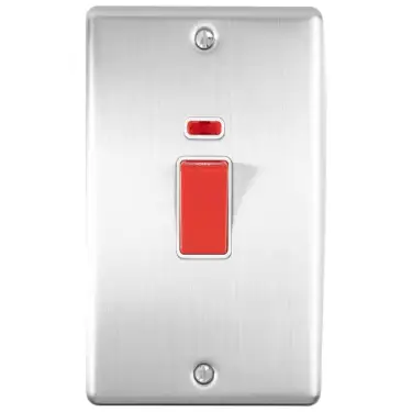 Click Here To Enlarge This Photo Of EN45ASWNSSW - Eurolite 45Amp DP Cooker Switch with Neon Indicator (Vertical) Satin Stainless Steel with White Trim (Enhance Range)